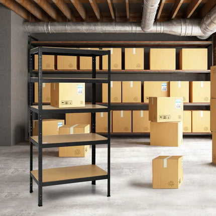 71 inch Heavy Duty Steel Adjustable 5 Level Storage Shelves-Black - Black - Garages