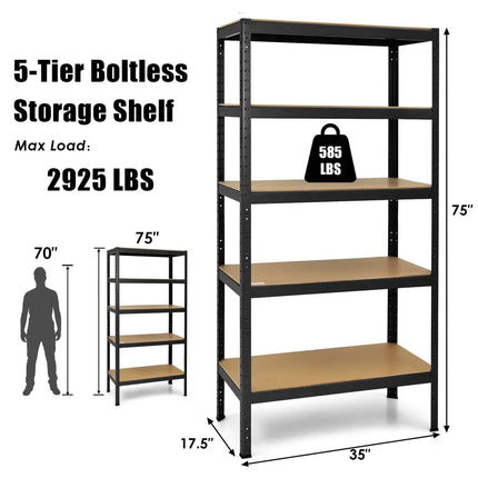 71 inch Heavy Duty Steel Adjustable 5 Level Storage Shelves-Black - Black - Garages