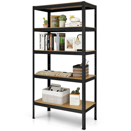 71 inch Heavy Duty Steel Adjustable 5 Level Storage Shelves-Black - Black - Garages