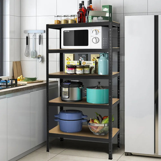 71 inch Heavy Duty Steel Adjustable 5 Level Storage Shelves-Black - Black - Garages