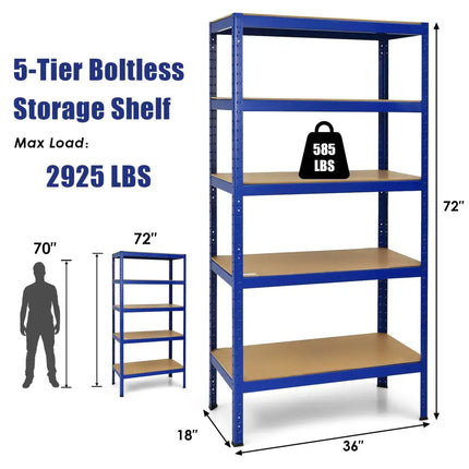 71 inch Heavy Duty Steel Adjustable 5 Level Storage Shelves-Blue - Blue - Garages