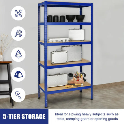 71 inch Heavy Duty Steel Adjustable 5 Level Storage Shelves-Blue - Blue - Garages