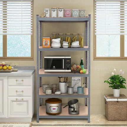 71 inch Heavy Duty Steel Adjustable 5 Level Storage Shelves-Gray - Gray - Garages