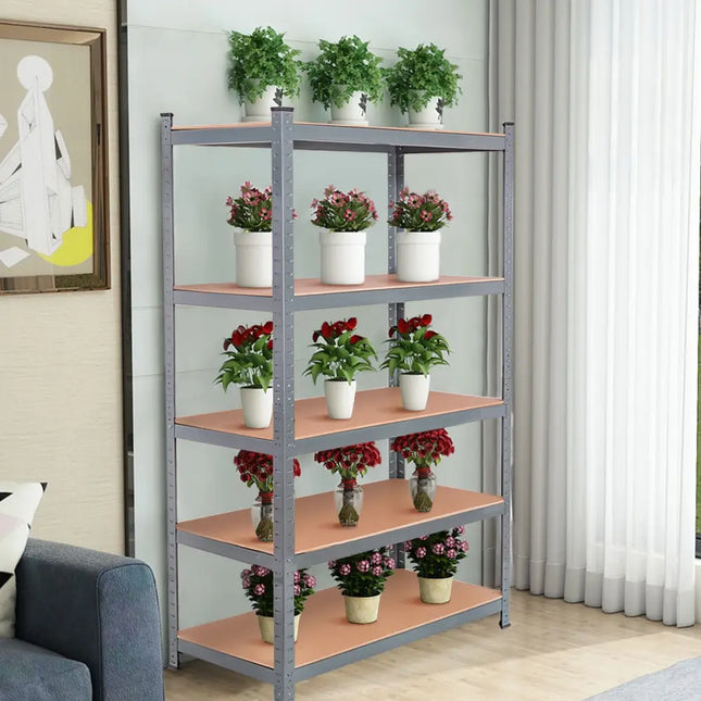 71 inch Heavy Duty Steel Adjustable 5 Level Storage Shelves-Gray - Gray - Garages