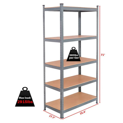 71 inch Heavy Duty Steel Adjustable 5 Level Storage Shelves-Gray - Gray - Garages
