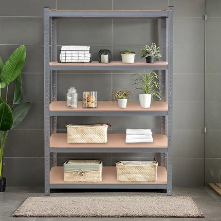 71 inch Heavy Duty Steel Adjustable 5 Level Storage Shelves-Gray - Gray - Garages