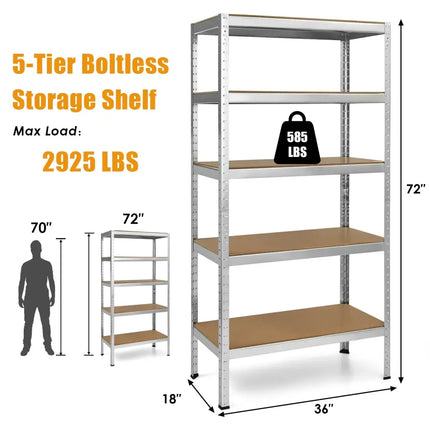 71 inch Heavy Duty Steel Adjustable 5 Level Storage Shelves-Silver - Silver - Garages