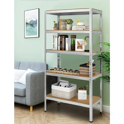 71 inch Heavy Duty Steel Adjustable 5 Level Storage Shelves-Silver - Silver - Garages