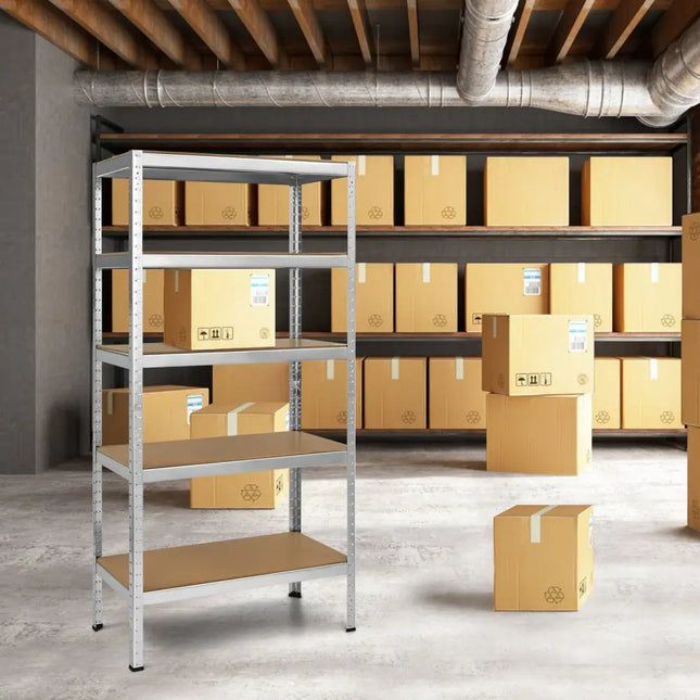 71 inch Heavy Duty Steel Adjustable 5 Level Storage Shelves-Silver - Silver - Garages