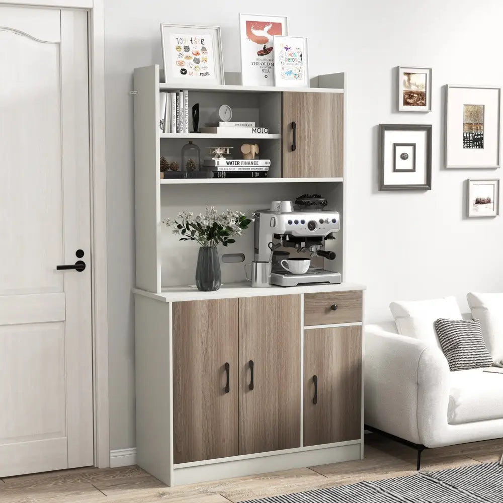 71 Inch Kitchen Pantry Storage Cabinet Buffet Sideboard with Built-in Charge Station-White - White - Sideboards