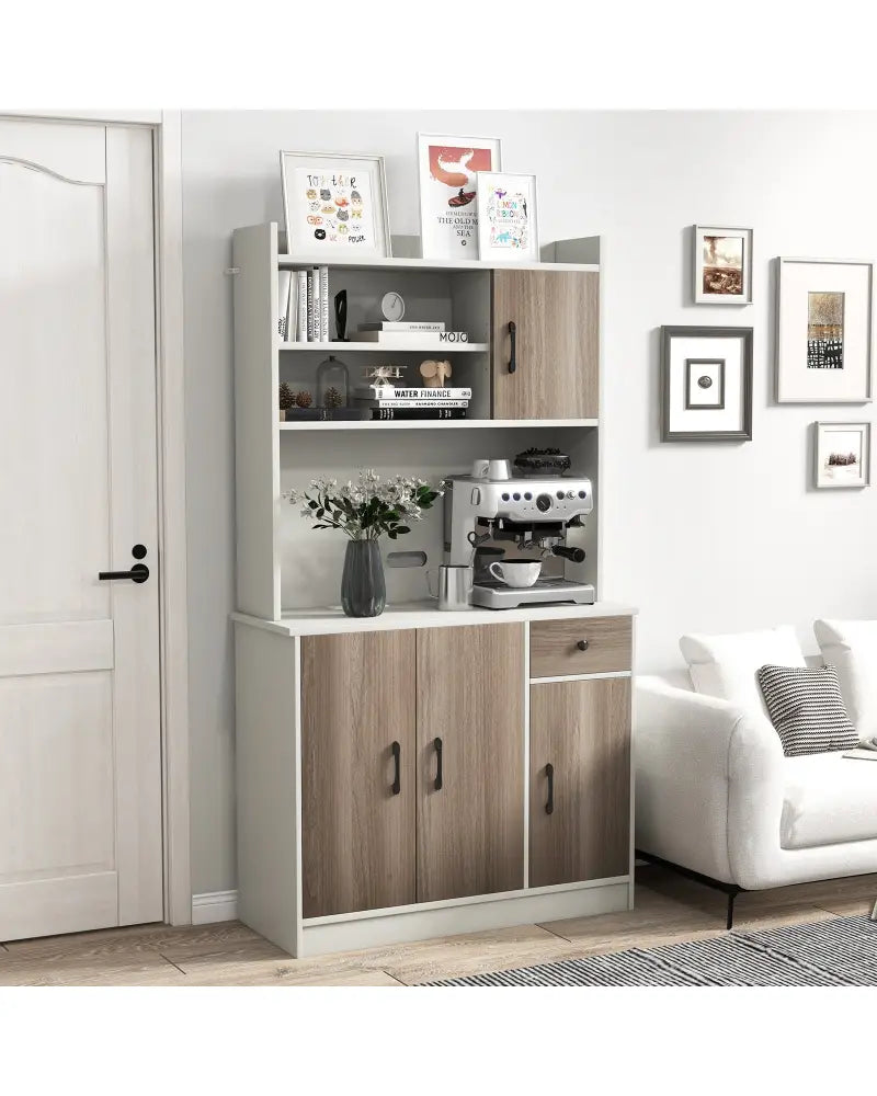 71 Inch Kitchen Pantry Storage Cabinet Buffet Sideboard with Built-in Charge Station-White - White - Sideboards