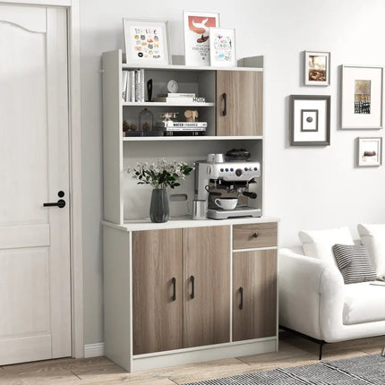 71 Inch Kitchen Pantry Storage Cabinet Buffet Sideboard with Built-in Charge Station-White - White - Sideboards