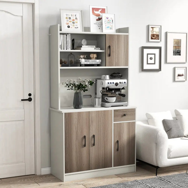 71 Inch Kitchen Pantry Storage Cabinet Buffet Sideboard with Built-in Charge Station-White - White - Sideboards