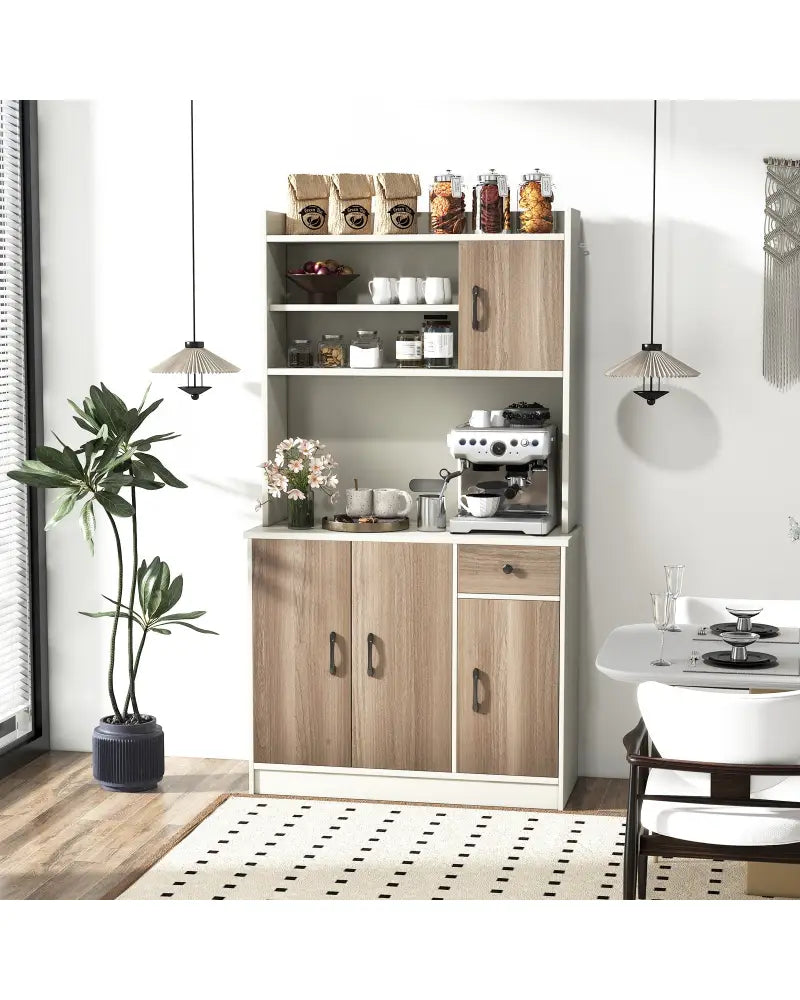 71 Inch Kitchen Pantry Storage Cabinet Buffet Sideboard with Built-in Charge Station-White - White - Sideboards