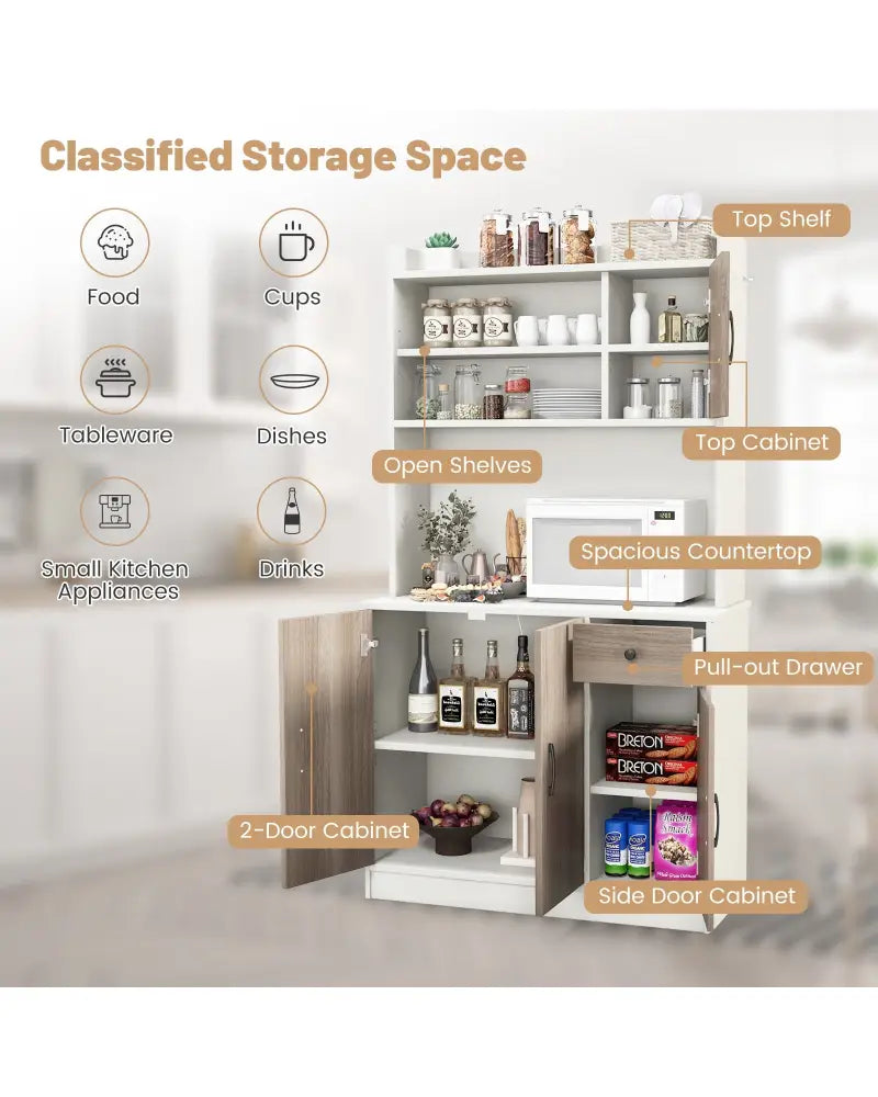71 Inch Kitchen Pantry Storage Cabinet Buffet Sideboard with Built-in Charge Station-White - White - Sideboards