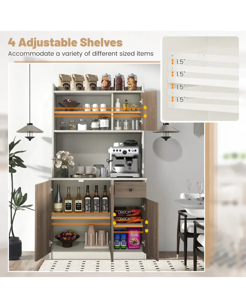 71 Inch Kitchen Pantry Storage Cabinet Buffet Sideboard with Built-in Charge Station-White - White - Sideboards