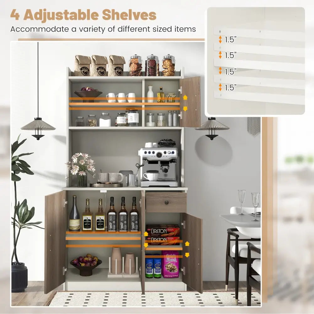 71 Inch Kitchen Pantry Storage Cabinet Buffet Sideboard with Built-in Charge Station-White - White - Sideboards