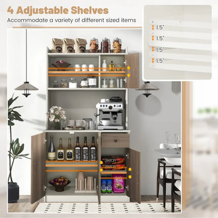 71 Inch Kitchen Pantry Storage Cabinet Buffet Sideboard with Built-in Charge Station-White - White - Sideboards