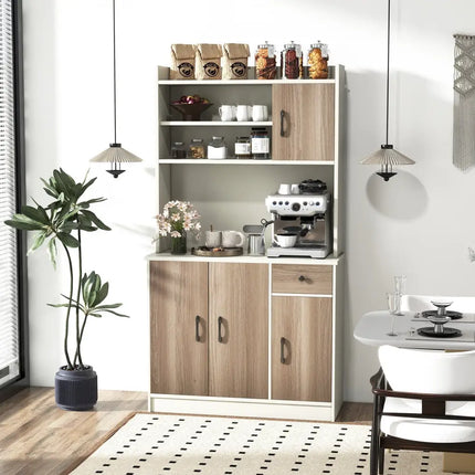 71 Inch Kitchen Pantry Storage Cabinet Buffet Sideboard with Built-in Charge Station-White - White - Sideboards