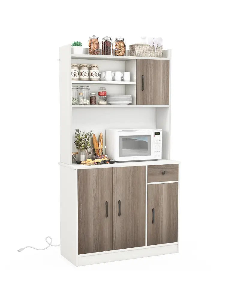 71 Inch Kitchen Pantry Storage Cabinet Buffet Sideboard with Built-in Charge Station-White - White - Sideboards