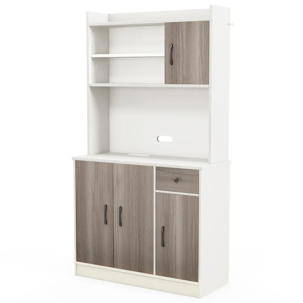 71 Inch Kitchen Pantry Storage Cabinet Buffet Sideboard with Built-in Charge Station-White - White - Sideboards