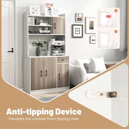 71 Inch Kitchen Pantry Storage Cabinet Buffet Sideboard with Built-in Charge Station-White - White - Sideboards