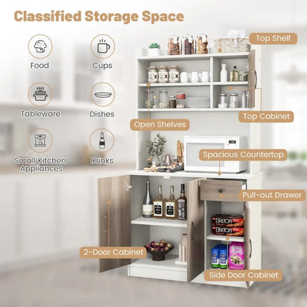 71 Inch Kitchen Pantry Storage Cabinet Buffet Sideboard with Built-in Charge Station-White - White - Sideboards
