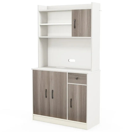 71 Inch Kitchen Pantry Storage Cabinet Buffet Sideboard with Built-in Charge Station-White - White - Sideboards
