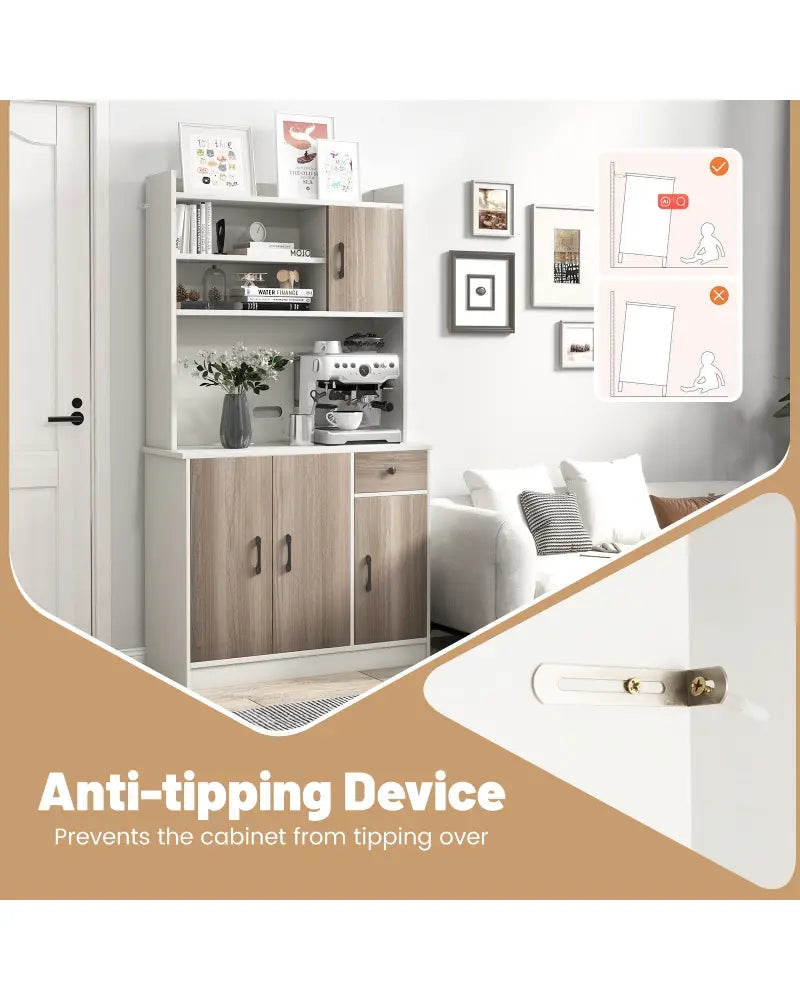 71 Inch Kitchen Pantry Storage Cabinet Buffet Sideboard with Built-in Charge Station-White - White - Sideboards