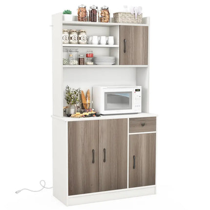 71 Inch Kitchen Pantry Storage Cabinet Buffet Sideboard with Built-in Charge Station-White - White - Sideboards