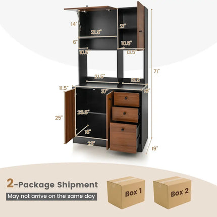 71 Inch Kitchen Pantry with 3 Storage Cabinet and 3 Deep Drawers-Black - Black - Sideboards Cabinets & Buffets
