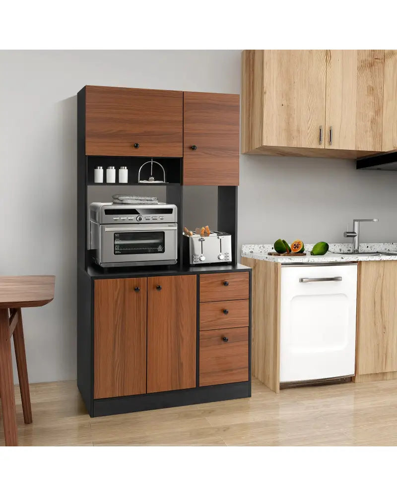 71 Inch Kitchen Pantry with 3 Storage Cabinet and 3 Deep Drawers-Black - Black - Sideboards Cabinets & Buffets