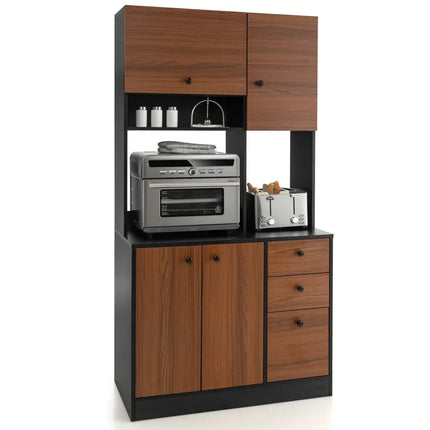 71 Inch Kitchen Pantry with 3 Storage Cabinet and 3 Deep Drawers-Black - Black - Sideboards Cabinets & Buffets