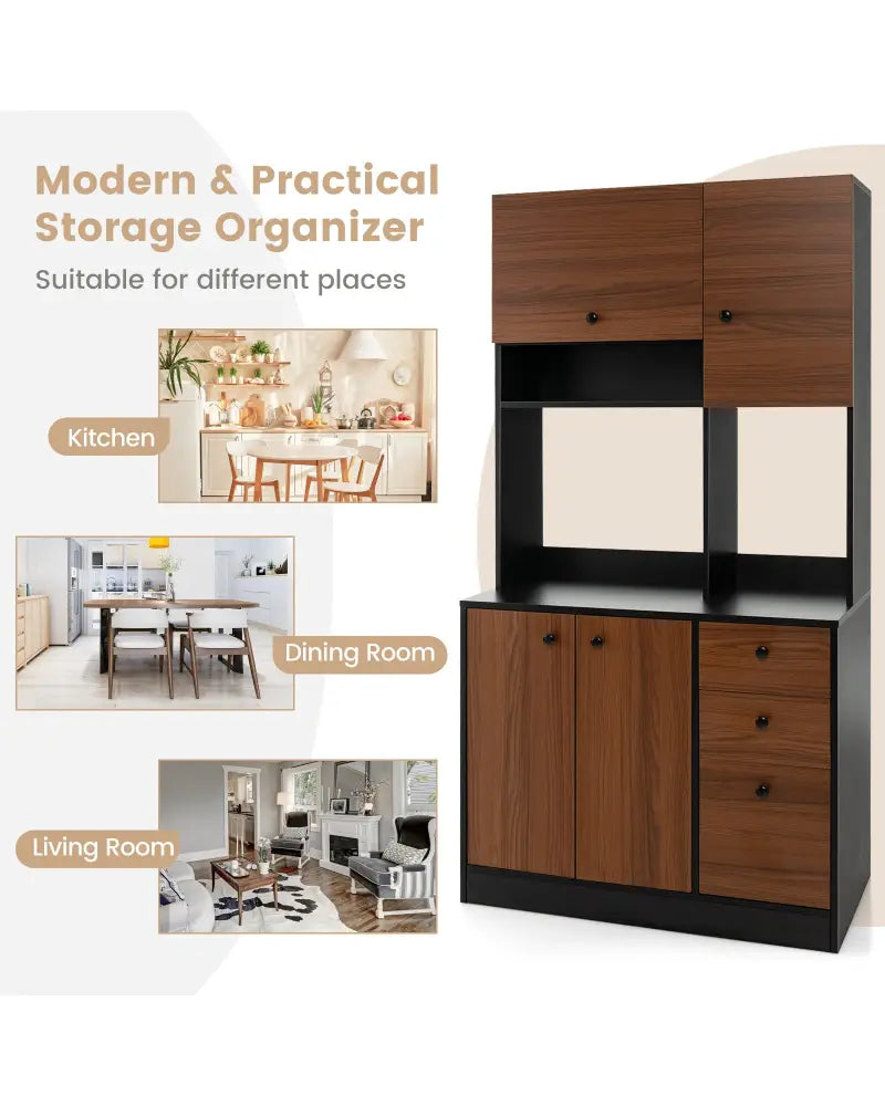 71 Inch Kitchen Pantry with 3 Storage Cabinet and 3 Deep Drawers-Black - Black - Sideboards Cabinets & Buffets