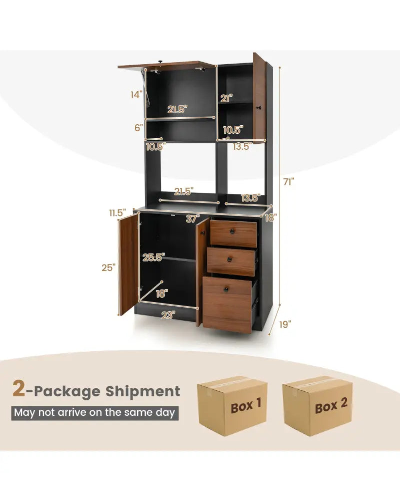 71 Inch Kitchen Pantry with 3 Storage Cabinet and 3 Deep Drawers-Black - Black - Sideboards Cabinets & Buffets