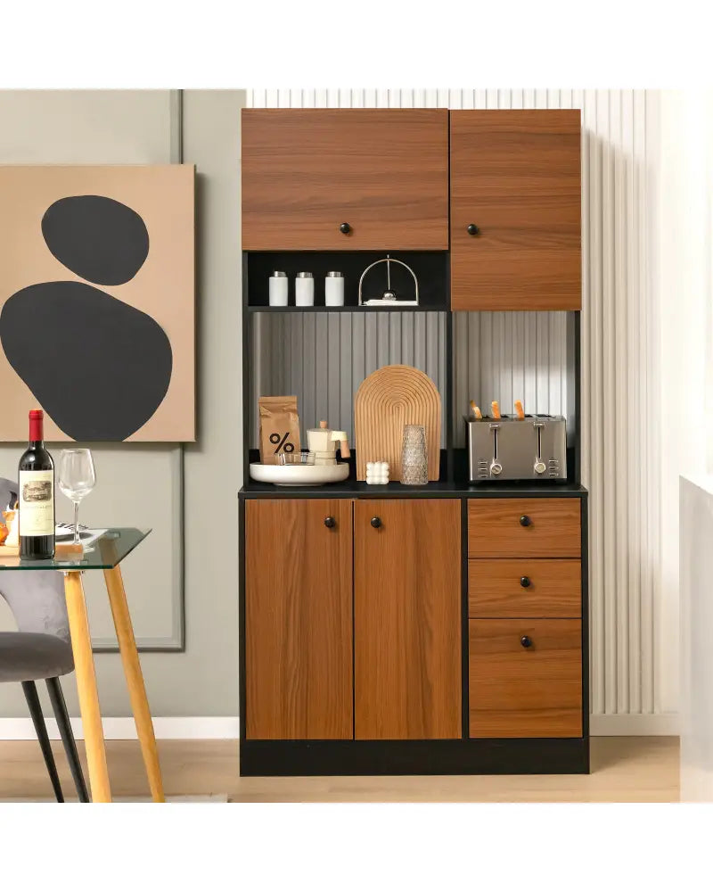 71 Inch Kitchen Pantry with 3 Storage Cabinet and 3 Deep Drawers-Black - Black - Sideboards Cabinets & Buffets