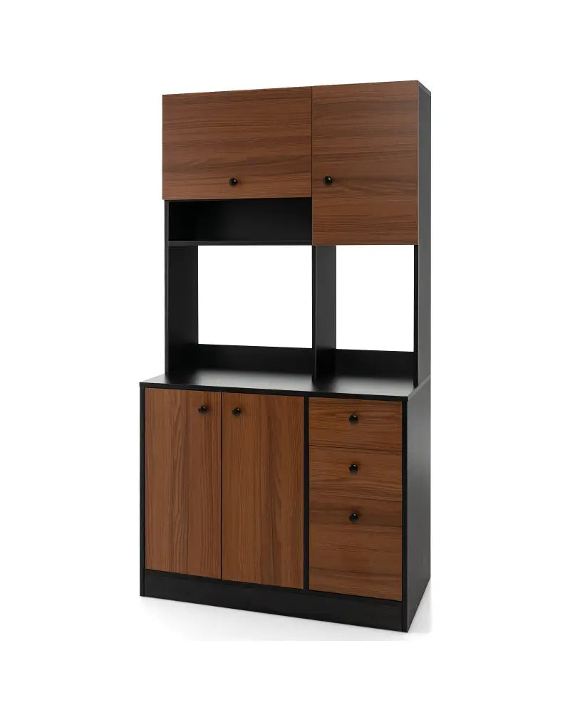 71 Inch Kitchen Pantry with 3 Storage Cabinet and 3 Deep Drawers-Black - Black - Sideboards Cabinets & Buffets