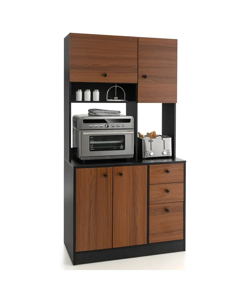 71 Inch Kitchen Pantry with 3 Storage Cabinet and 3 Deep Drawers-Black - Black - Sideboards Cabinets & Buffets