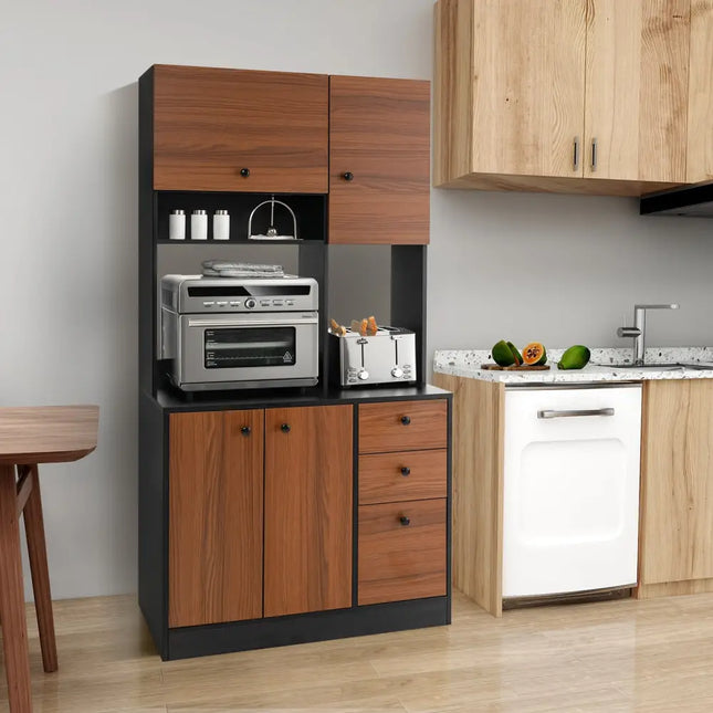 71 Inch Kitchen Pantry with 3 Storage Cabinet and 3 Deep Drawers-Black - Black - Sideboards Cabinets & Buffets