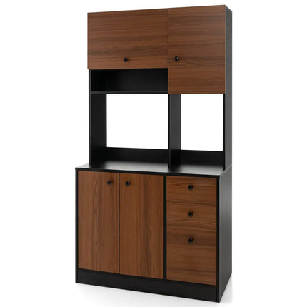 71 Inch Kitchen Pantry with 3 Storage Cabinet and 3 Deep Drawers-Black - Black - Sideboards Cabinets & Buffets