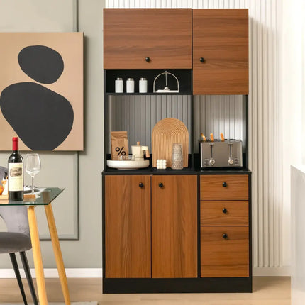 71 Inch Kitchen Pantry with 3 Storage Cabinet and 3 Deep Drawers-Black - Black - Sideboards Cabinets & Buffets