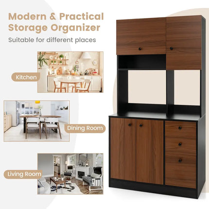 71 Inch Kitchen Pantry with 3 Storage Cabinet and 3 Deep Drawers-Black - Black - Sideboards Cabinets & Buffets