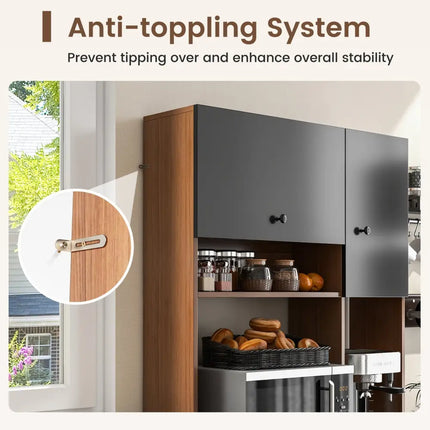 71 Inch Kitchen Pantry with 3 Storage Cabinet and 3 Deep Drawers-Walnut - Walnut - Sideboards Cabinets & Buffets