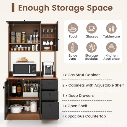 71 Inch Kitchen Pantry with 3 Storage Cabinet and 3 Deep Drawers-Walnut - Walnut - Sideboards Cabinets & Buffets