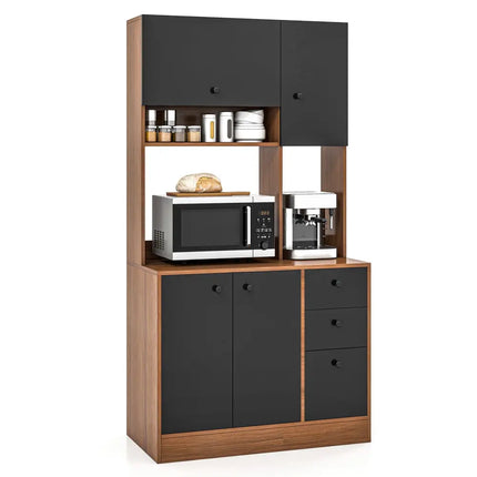 71 Inch Kitchen Pantry with 3 Storage Cabinet and 3 Deep Drawers-Walnut - Walnut - Sideboards Cabinets & Buffets