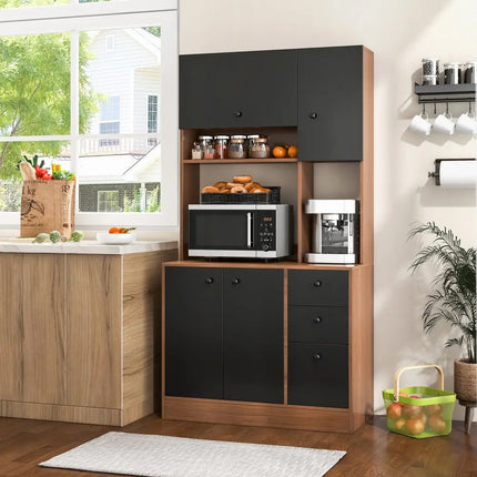 71 Inch Kitchen Pantry with 3 Storage Cabinet and 3 Deep Drawers-Walnut - Walnut - Sideboards Cabinets & Buffets