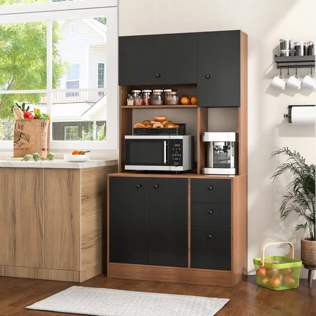 71 Inch Kitchen Pantry with 3 Storage Cabinet and 3 Deep Drawers-Walnut - Walnut - Sideboards Cabinets & Buffets