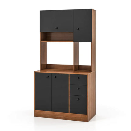 71 Inch Kitchen Pantry with 3 Storage Cabinet and 3 Deep Drawers-Walnut - Walnut - Sideboards Cabinets & Buffets