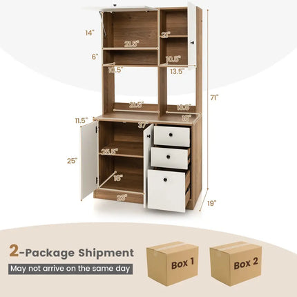 71 Inch Kitchen Pantry with 3 Storage Cabinet and 3 Deep Drawers-White - White - Sideboards Cabinets & Buffets