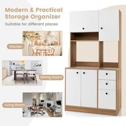 71 Inch Kitchen Pantry with 3 Storage Cabinet and 3 Deep Drawers-White - White - Sideboards Cabinets & Buffets